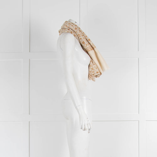 Beige Embroidered Floral Scarf