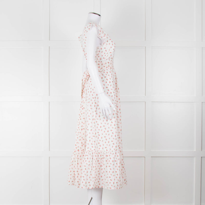 Seraphina White Red Strawberry Print Cap Sleeve Midi Cotton Dress