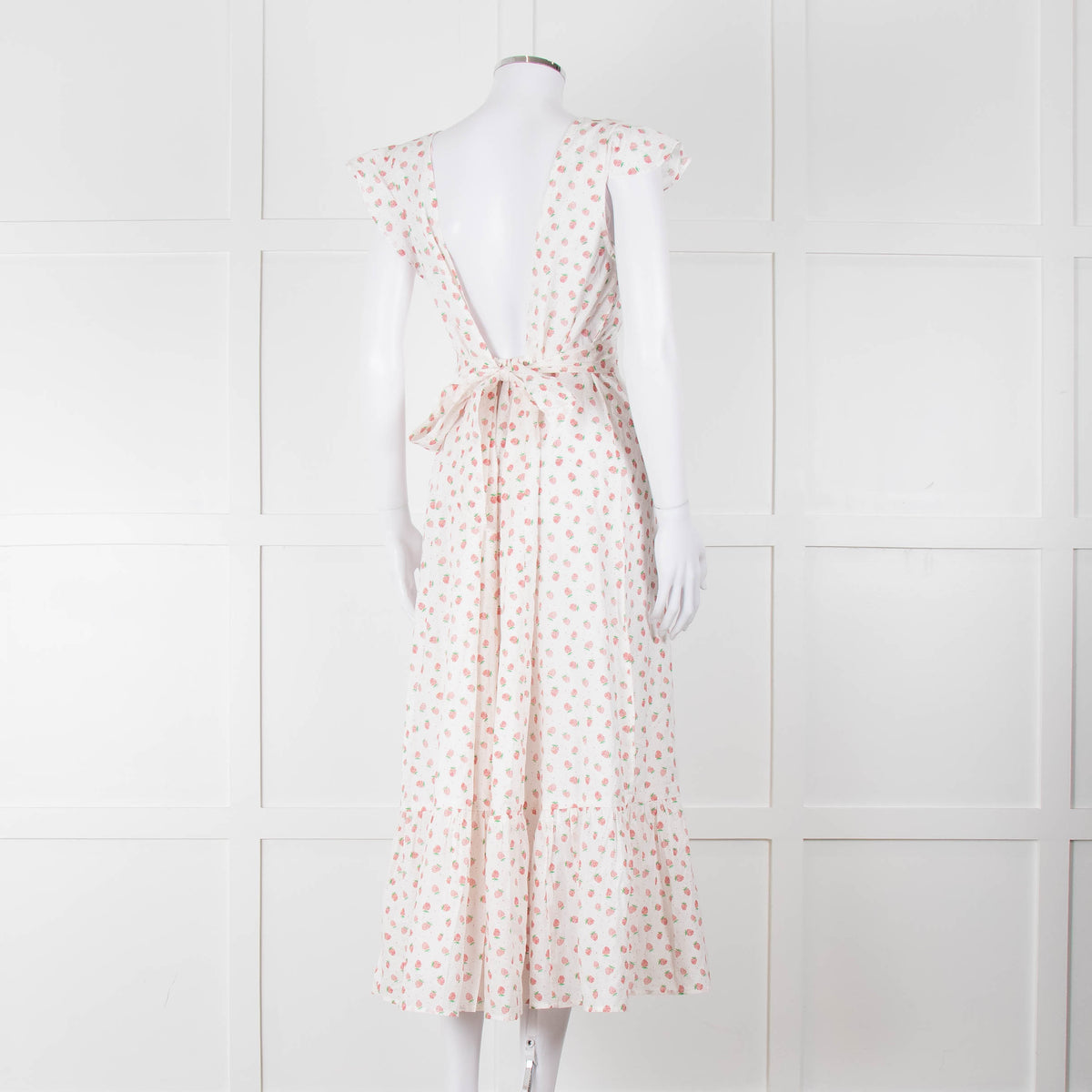 Seraphina White Red Strawberry Print Cap Sleeve Midi Cotton Dress