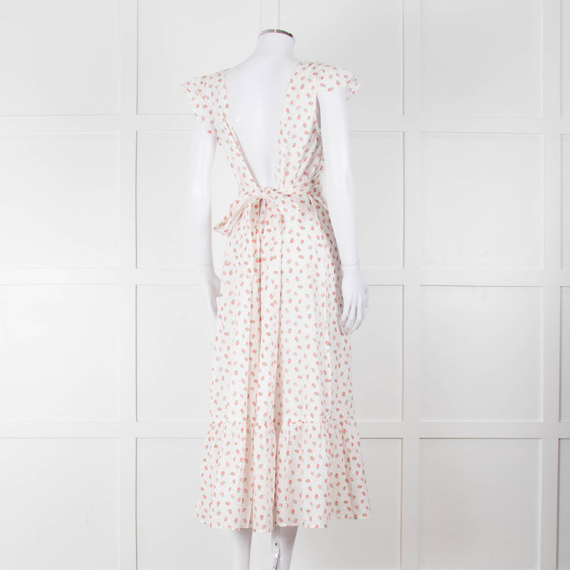 Seraphina White Red Strawberry Print Cap Sleeve Midi Cotton Dress