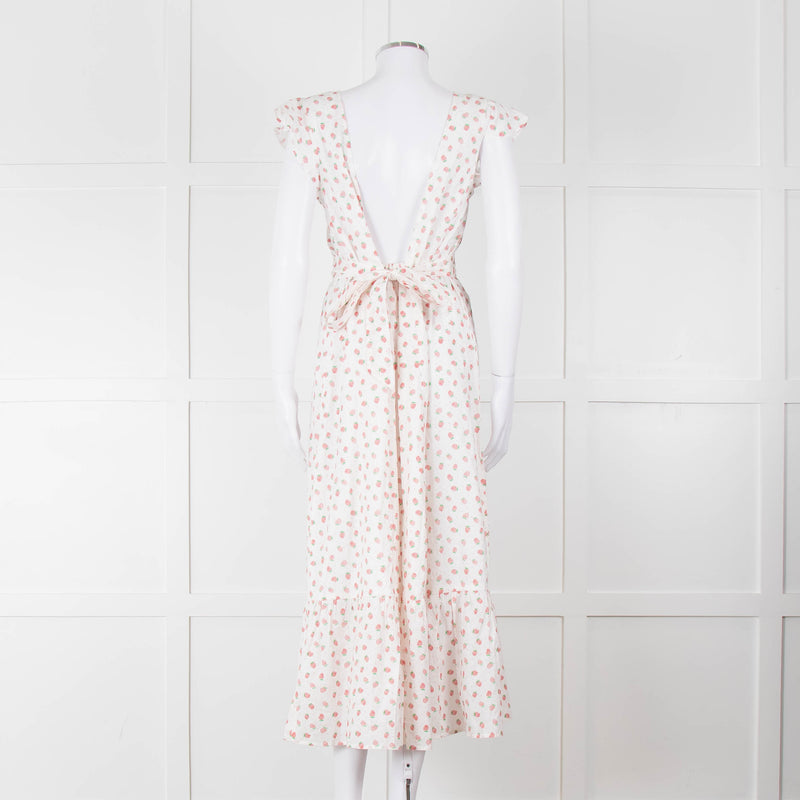 Seraphina White Red Strawberry Print Cap Sleeve Midi Cotton Dress