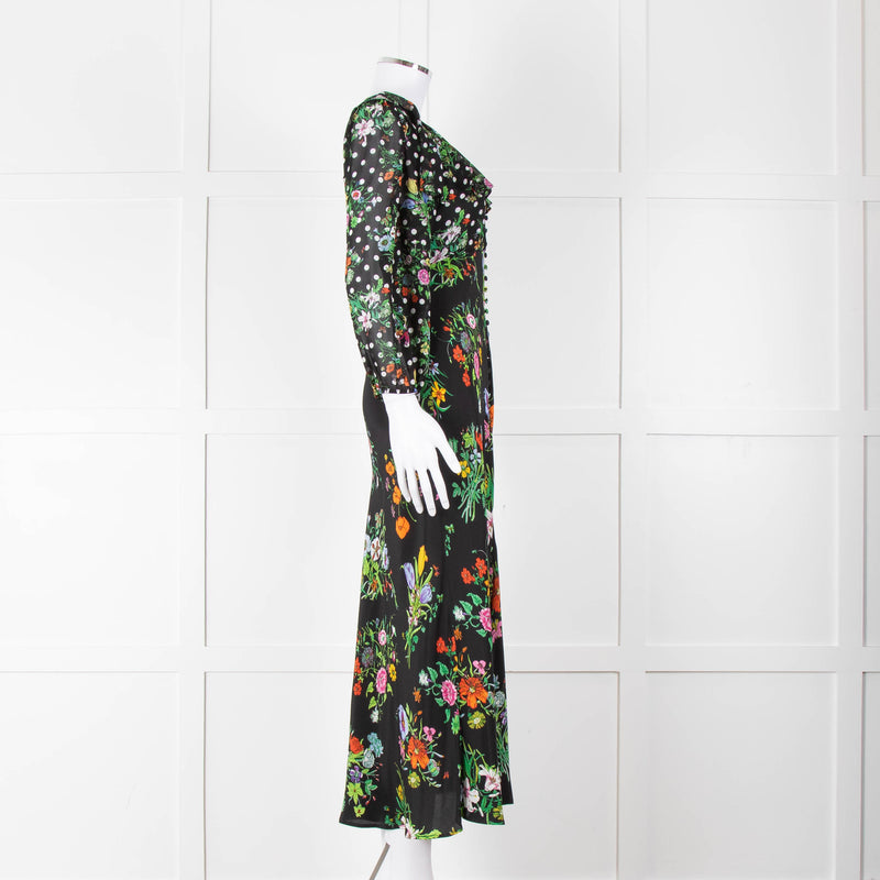 Rixo Black Multi Floral Dot Long Sleeve Dress