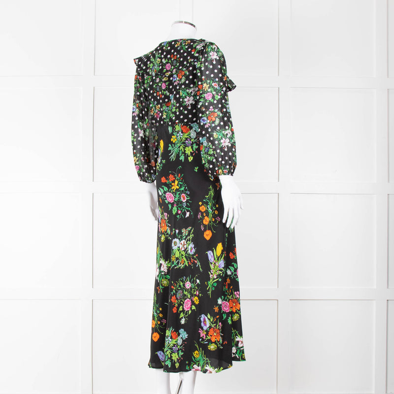 Rixo Black Multi Floral Dot Long Sleeve Dress