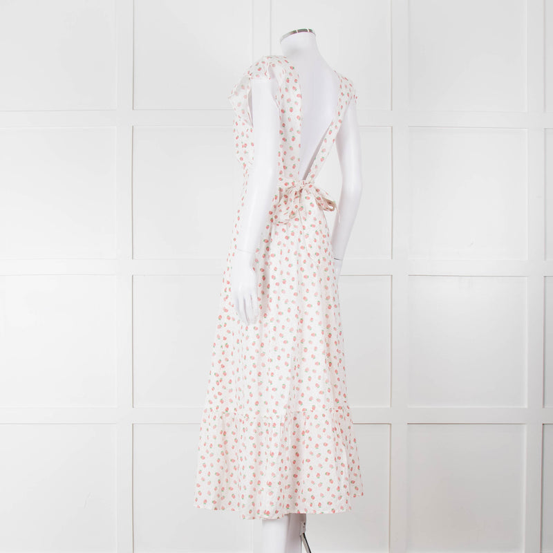Seraphina White Red Strawberry Print Cap Sleeve Midi Cotton Dress