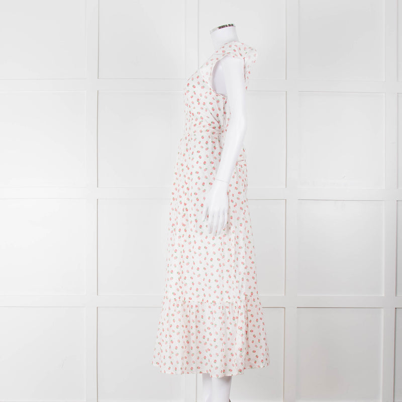 Seraphina White Red Strawberry Print Cap Sleeve Midi Cotton Dress