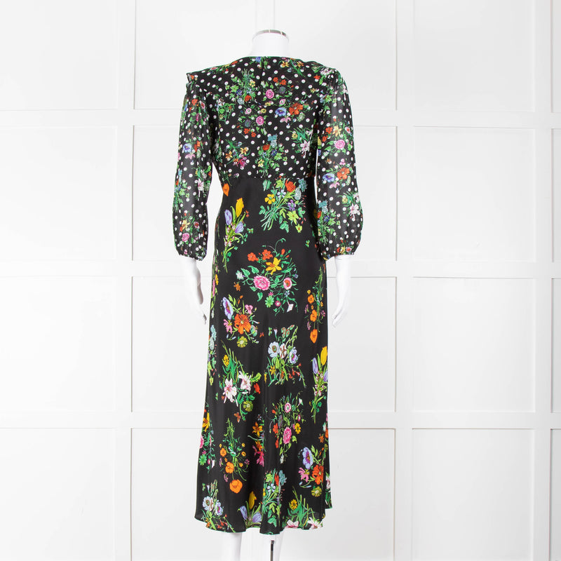 Rixo Black Multi Floral Dot Long Sleeve Dress