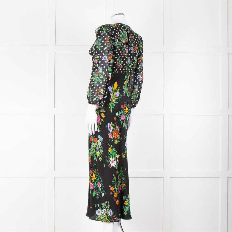 Rixo Black Multi Floral Dot Long Sleeve Dress