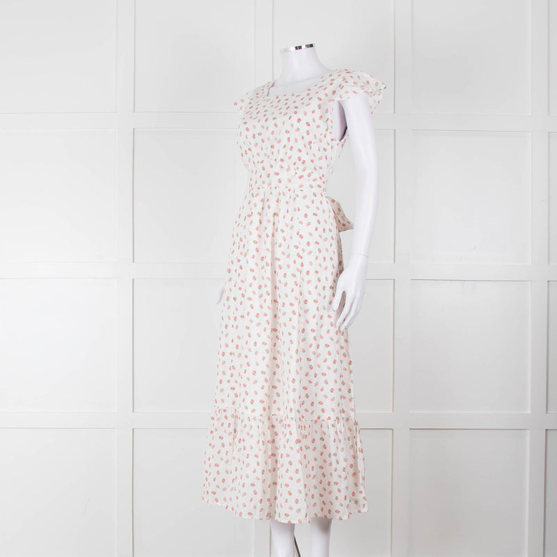 Seraphina White Red Strawberry Print Cap Sleeve Midi Cotton Dress