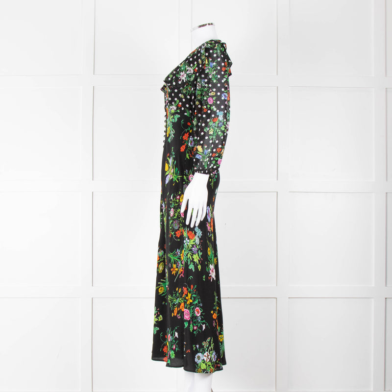 Rixo Black Multi Floral Dot Long Sleeve Dress