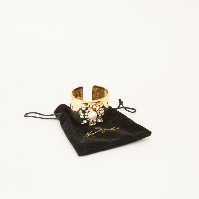 Kenneth Jay Lane Faux Pearl And Crystal Hinged Cuff Bracelet