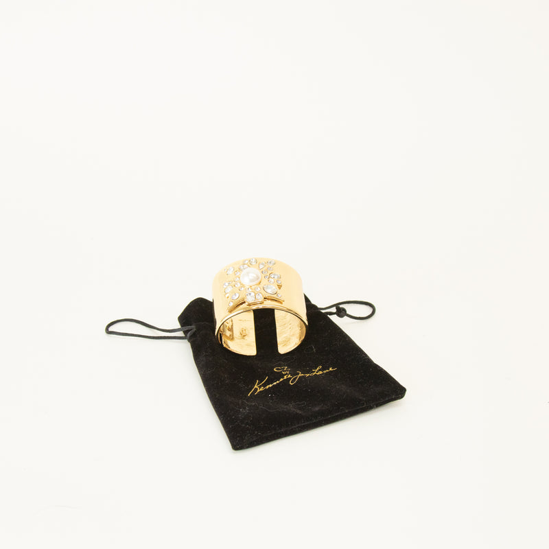 Kenneth Jay Lane Faux Pearl And Crystal Hinged Cuff Bracelet