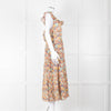 Veronica Beard Coral Green Blue Floral Cotton Ruffle Strap Midi Dress