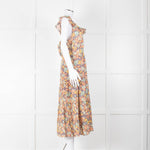 Veronica Beard Coral Green Blue Floral Cotton Ruffle Strap Midi Dress
