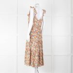 Veronica Beard Coral Green Blue Floral Cotton Ruffle Strap Midi Dress