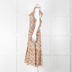 Veronica Beard Coral Green Blue Floral Cotton Ruffle Strap Midi Dress