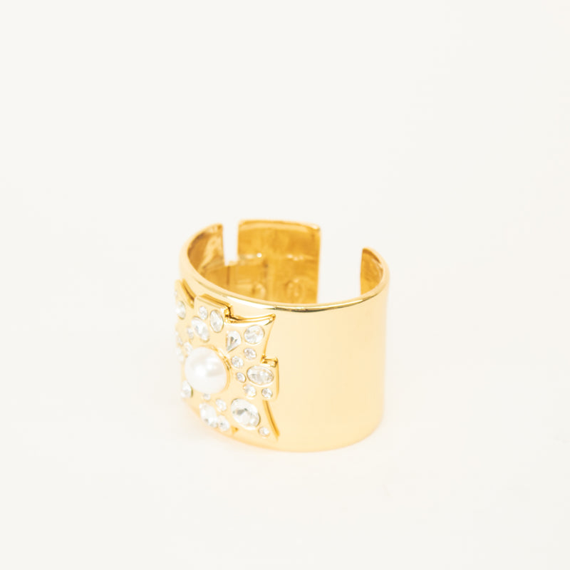 Kenneth Jay Lane Faux Pearl And Crystal Hinged Cuff Bracelet