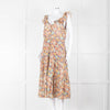 Veronica Beard Coral Green Blue Floral Cotton Ruffle Strap Midi Dress