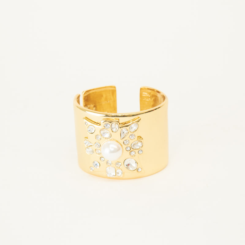 Kenneth Jay Lane Faux Pearl And Crystal Hinged Cuff Bracelet