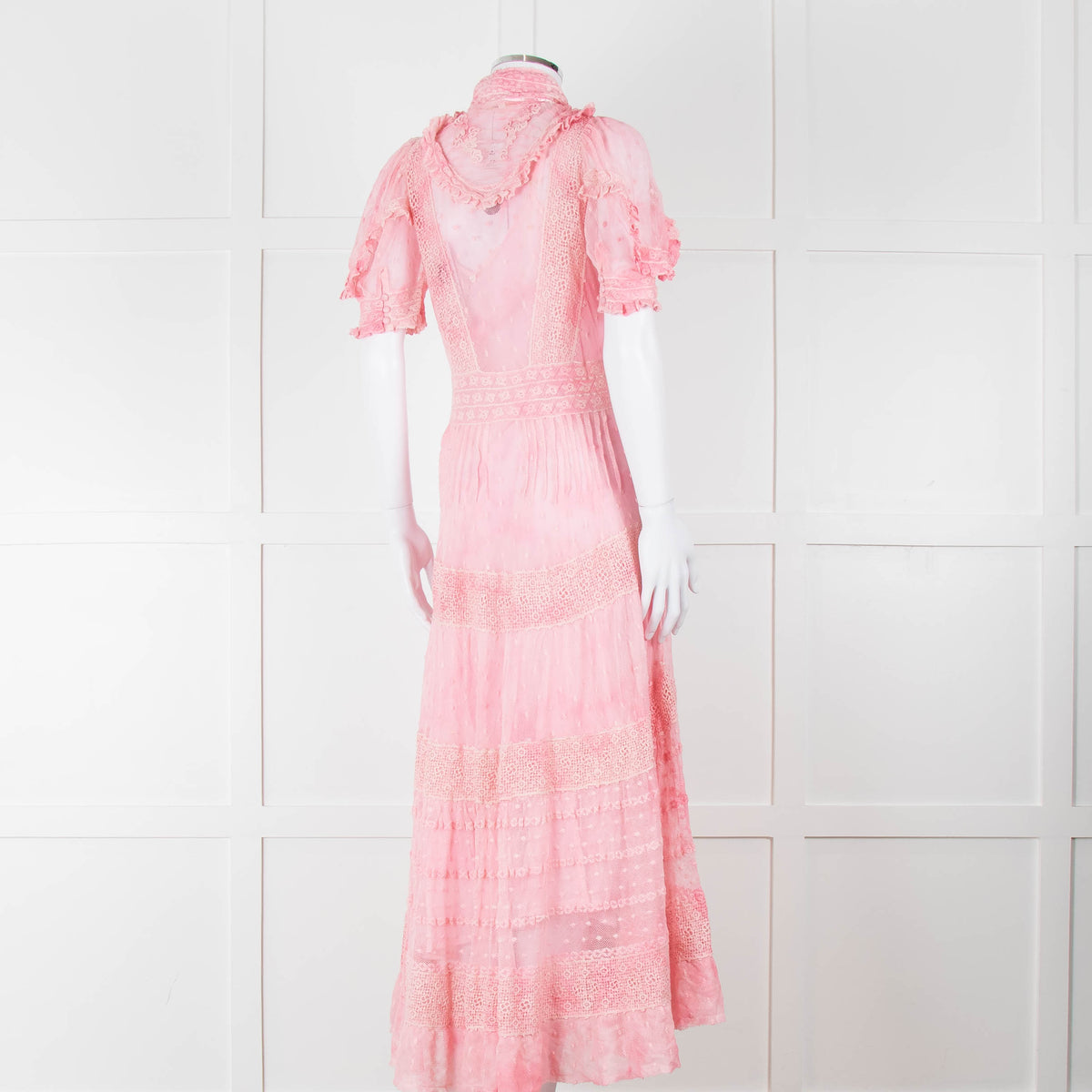 LoveShackFancy Pink Ombre Net And Lace Maxi Dress With Slip