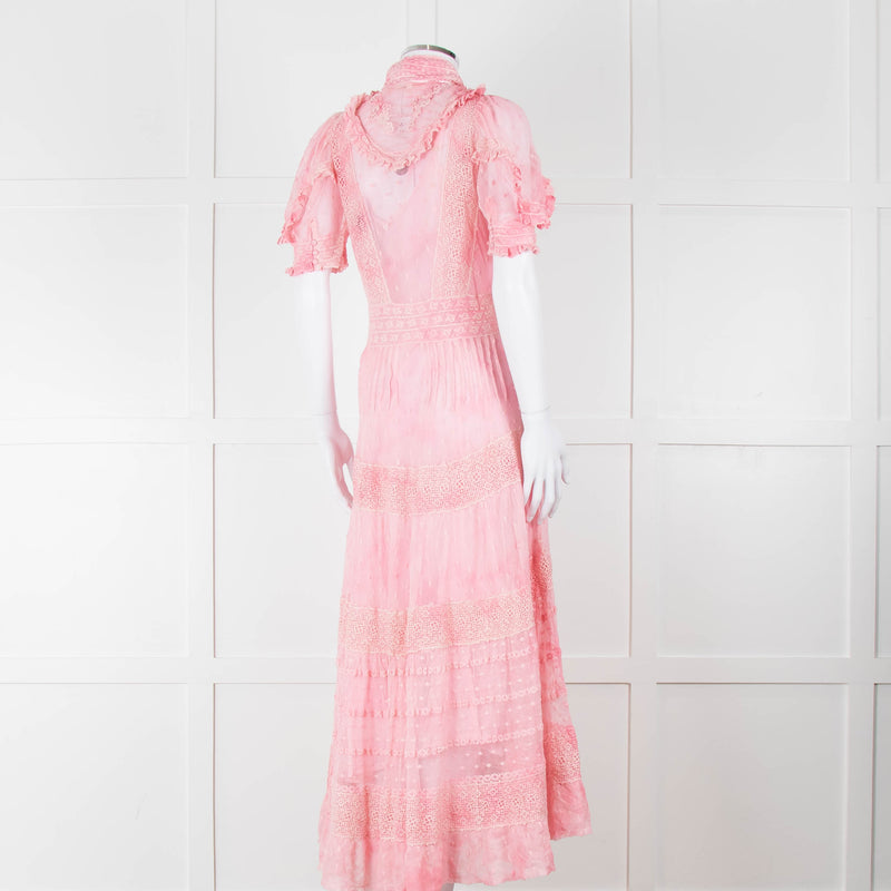 LoveShackFancy Pink Ombre Net And Lace Maxi Dress With Slip