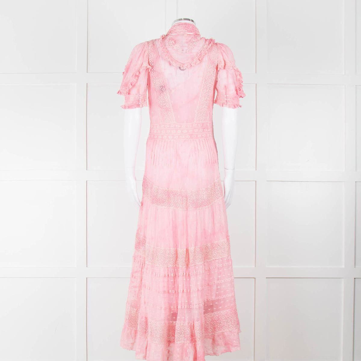 LoveShackFancy Pink Ombre Net And Lace Maxi Dress With Slip