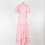LoveShackFancy Pink Ombre Net And Lace Maxi Dress With Slip