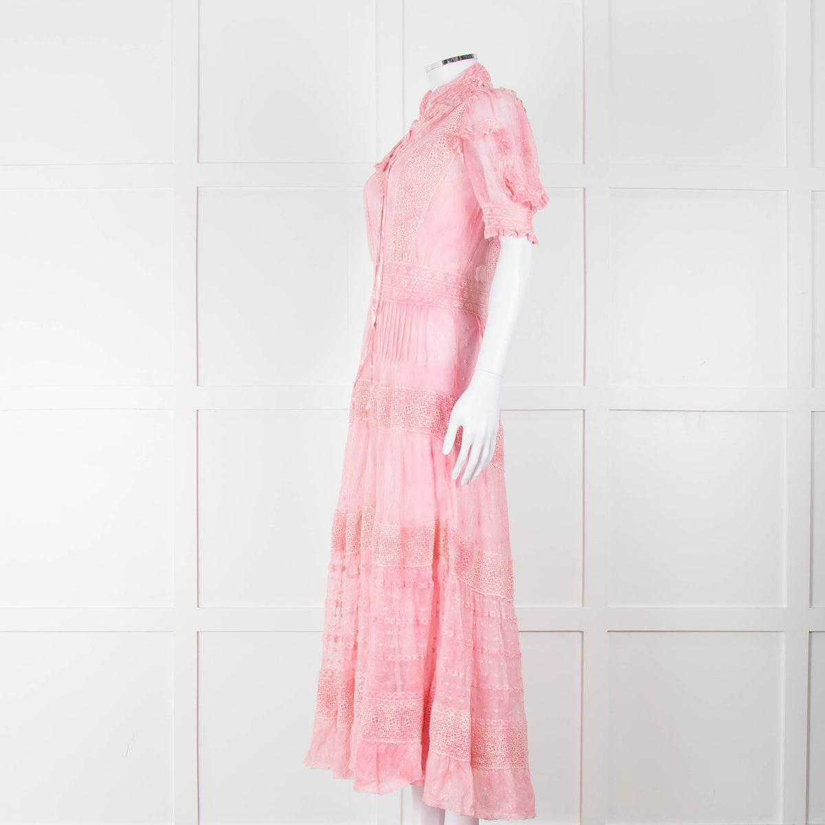 LoveShackFancy Pink Ombre Net And Lace Maxi Dress With Slip