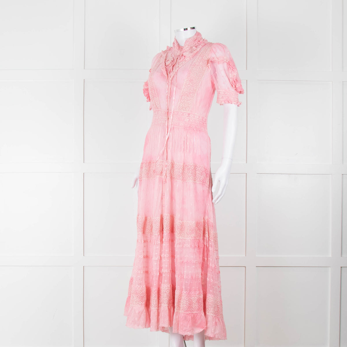 LoveShackFancy Pink Ombre Net And Lace Maxi Dress With Slip
