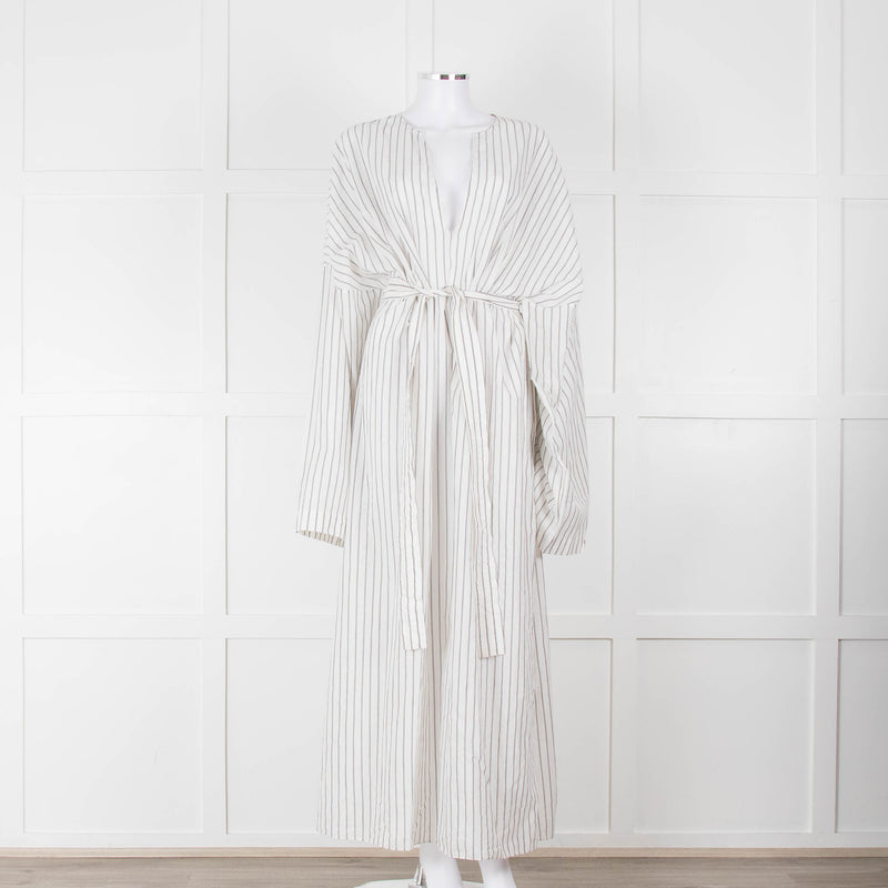 Raey White Grey Pin Stripes Belted Kaftan Dress