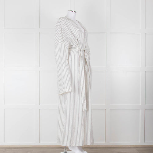 Raey White Grey Pin Stripes Belted Kaftan Dress