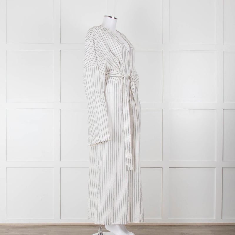 Raey White Grey Pin Stripes Belted Kaftan Dress