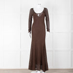 Tom Ford Chocolate Brown Lurex Crochet Maxi Dress + Slip