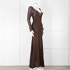 Tom Ford Chocolate Brown Lurex Crochet Maxi Dress + Slip