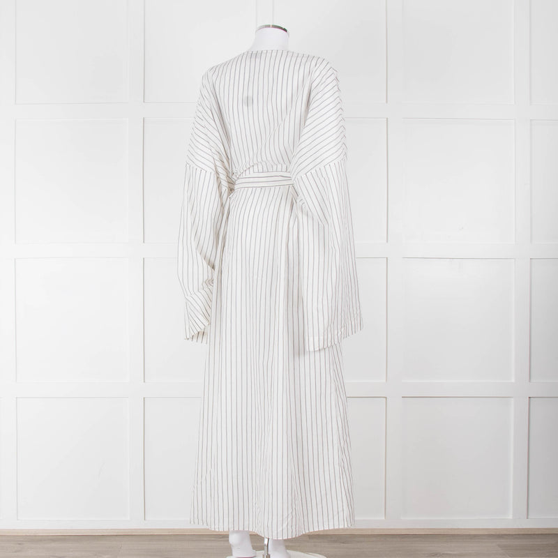 Raey White Grey Pin Stripes Belted Kaftan Dress