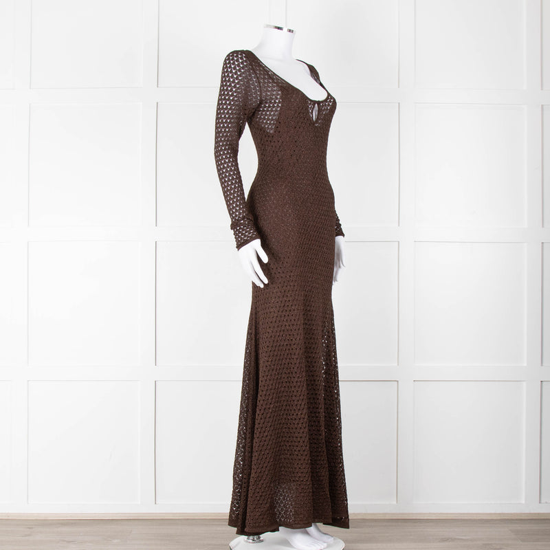 Tom Ford Chocolate Brown Lurex Crochet Maxi Dress + Slip