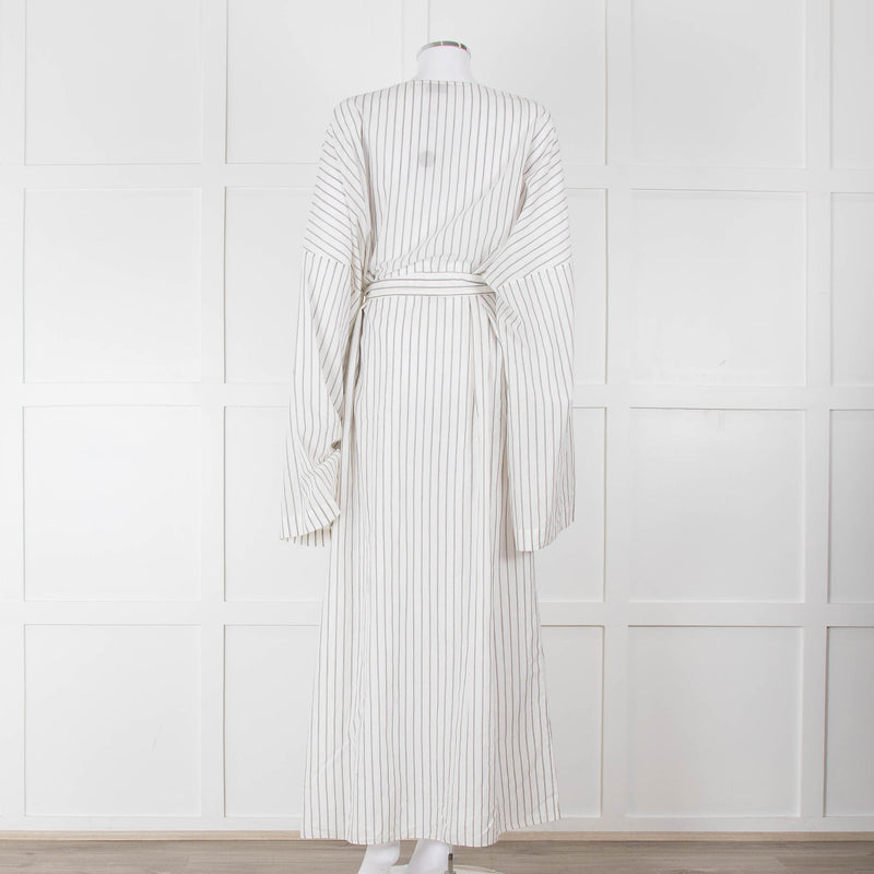 Raey White Grey Pin Stripes Belted Kaftan Dress