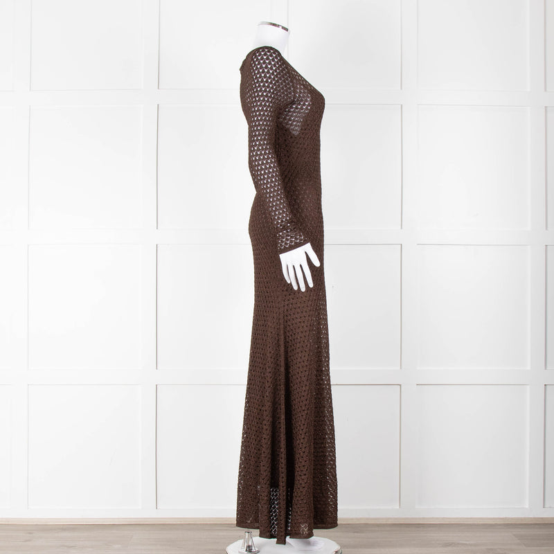Tom Ford Chocolate Brown Lurex Crochet Maxi Dress + Slip