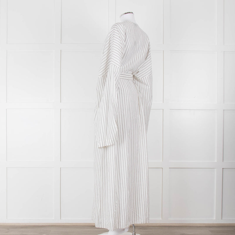 Raey White Grey Pin Stripes Belted Kaftan Dress