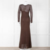 Tom Ford Chocolate Brown Lurex Crochet Maxi Dress + Slip