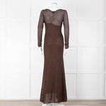Tom Ford Chocolate Brown Lurex Crochet Maxi Dress + Slip