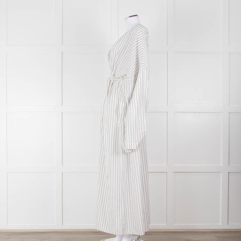 Raey White Grey Pin Stripes Belted Kaftan Dress