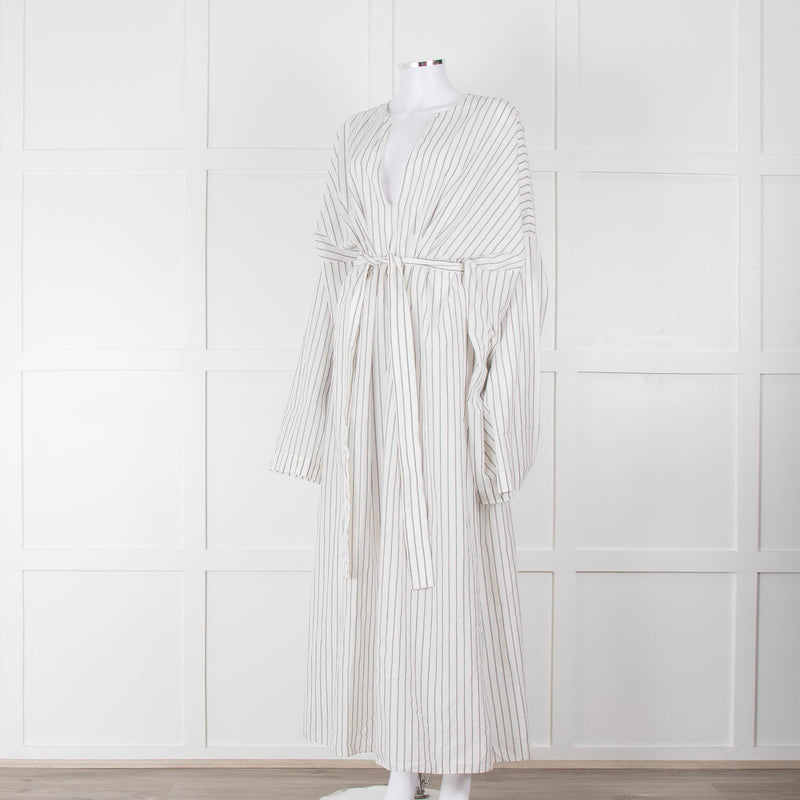 Raey White Grey Pin Stripes Belted Kaftan Dress