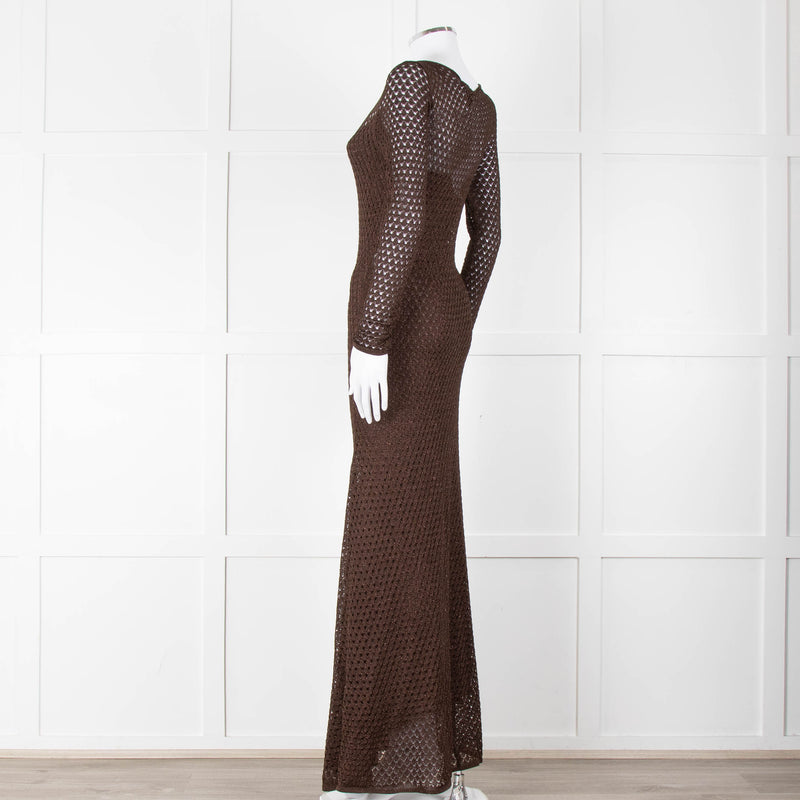 Tom Ford Chocolate Brown Lurex Crochet Maxi Dress + Slip
