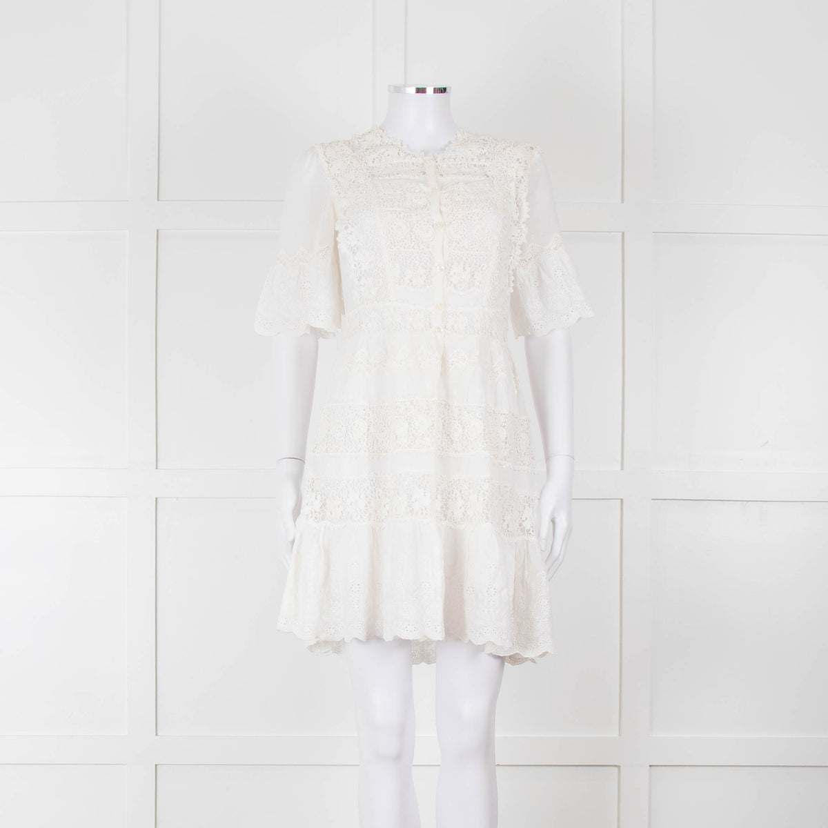 Rebecca Taylor Cream Cotton Lace Short Sleeve Dress