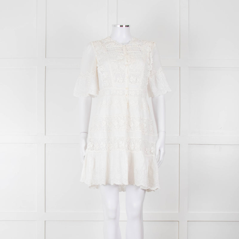 Rebecca Taylor Cream Cotton Lace Short Sleeve Dress