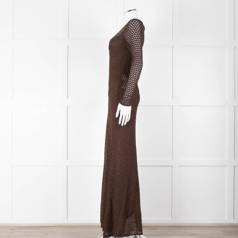 Tom Ford Chocolate Brown Lurex Crochet Maxi Dress + Slip