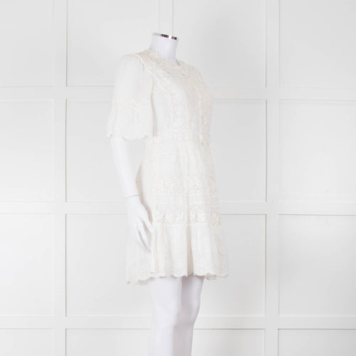 Rebecca Taylor Cream Cotton Lace Short Sleeve Dress