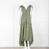 Veronica Beard Green Cotton Ruched Sleeveless Dress