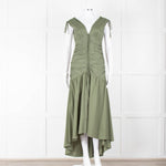 Veronica Beard Green Cotton Ruched Sleeveless Dress