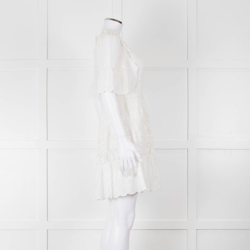 Rebecca Taylor Cream Cotton Lace Short Sleeve Dress